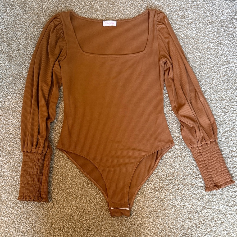 Pink Lily Tan Long Sleeve Women’s Bodysuit